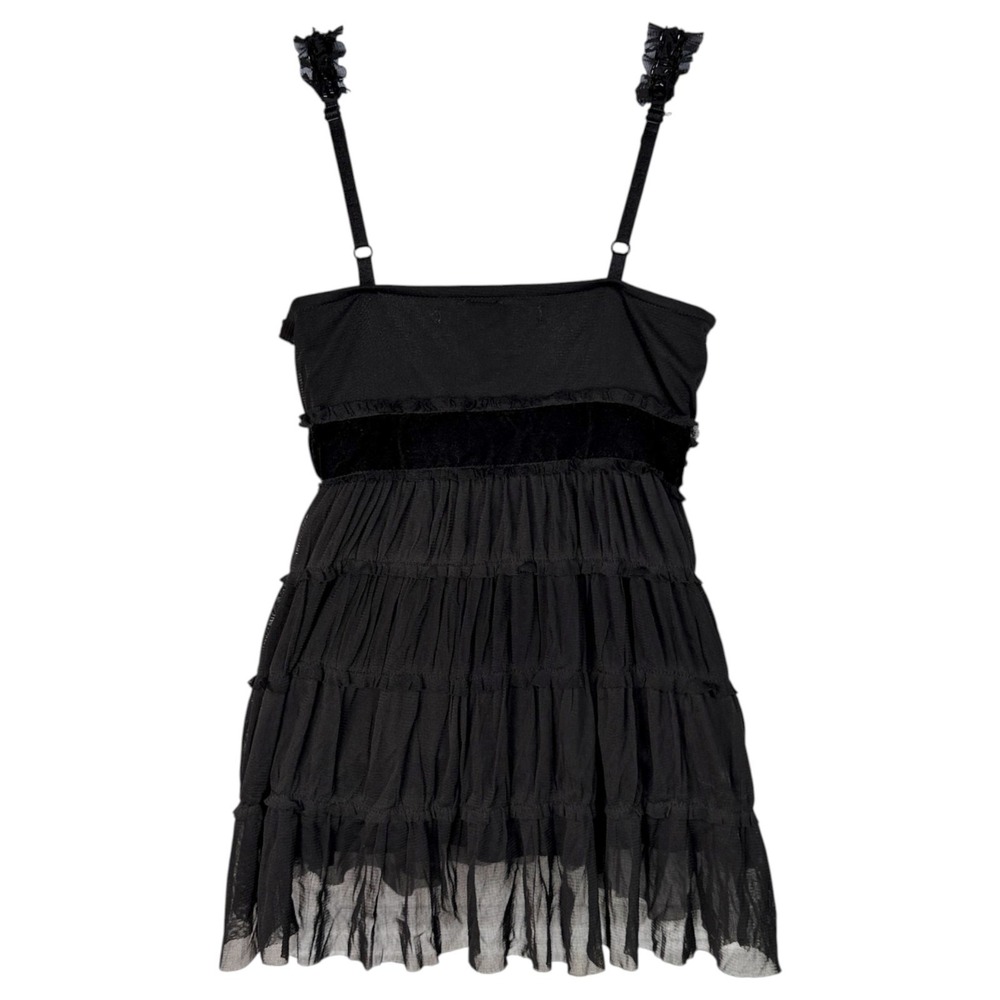 Vintage Y2K Black Ruffle Lace Babydoll Cami Top S Coquette Dark Fairy Whimsigoth - Picture 4 of 9